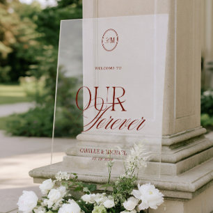 Elegant Deep Terracotta Red Welcome Wedding Acrylic Sign