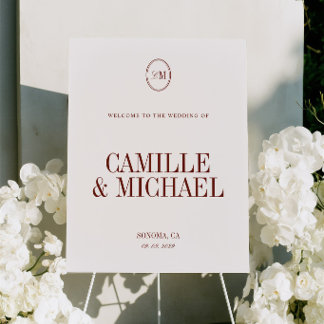 Elegant Deep Terracotta Red Welcome Wedding Sign