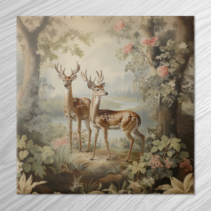 Elegant Deer Antique Woodland Wildlife Ceramic Tile