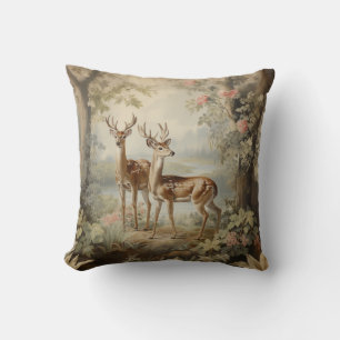 Elegant Deer Antique Woodland Wildlife Throw Pillow