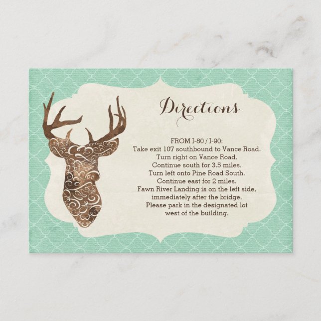 Elegant Deer Antlers Rustic Country Directions Enclosure Card (Front)