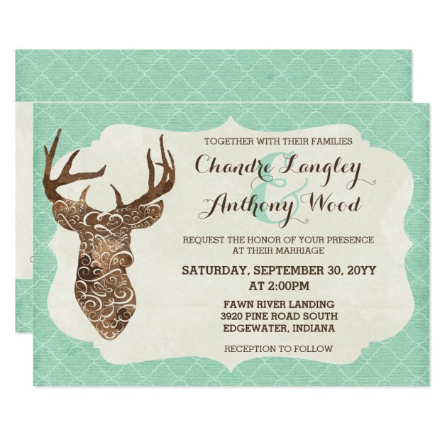 Elegant Deer Antlers Rustic Country Wedding Invitation