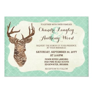 Elegant Deer Antlers Rustic Country Wedding Card