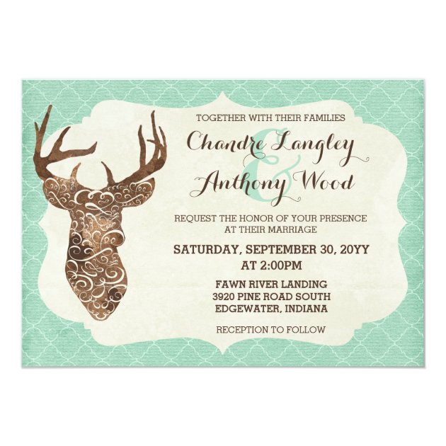 Elegant Deer Antlers Rustic Country Wedding Invitation