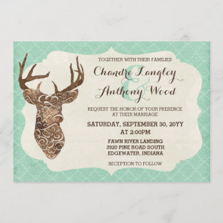 Elegant Deer Antlers Rustic Country Wedding Invitation