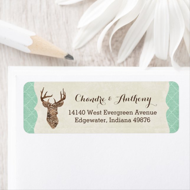 Elegant Deer Antlers Rustic Country Wedding Label (Insitu)