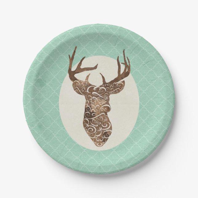 Elegant Deer Antlers Rustic Country Wedding Paper Plates (Front)