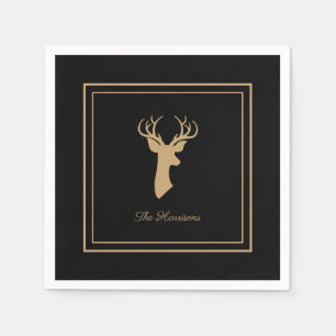Elegant Deer Black & Tan Farmhouse Style Napkins