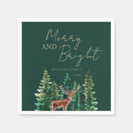 Elegant Deer Christmas Family Name Napkins