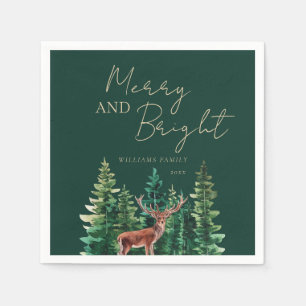 Elegant Deer Christmas Family Name Napkins