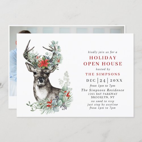 Elegant Deer Christmas HOLIDAY OPEN HOUSE Invitation