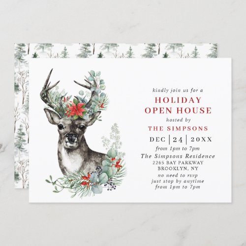 Elegant Deer Christmas HOLIDAY OPEN HOUSE Invitation
