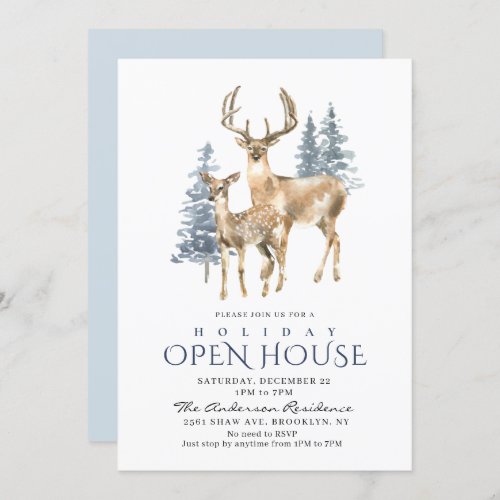 Elegant Deer Christmas Tree Holiday Open House Invitation