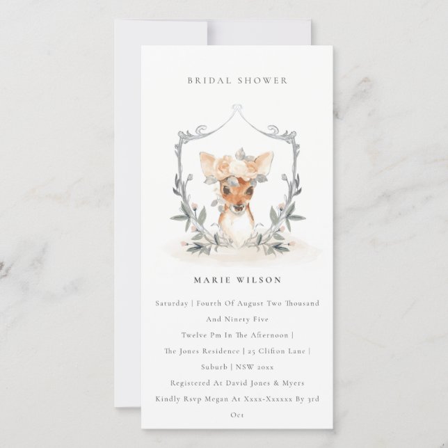 Elegant Deer Floral Crest Bridal Shower Invite (Front)