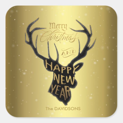 Elegant Deer Gold Foil Holiday Wishes Typography Square Sticker