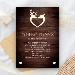 Elegant Deer Heart Rustic Wood Directions Enclosure Card