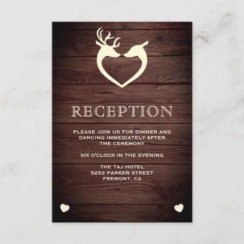 Elegant Deer Heart Rustic Wood Reception Enclosure Card