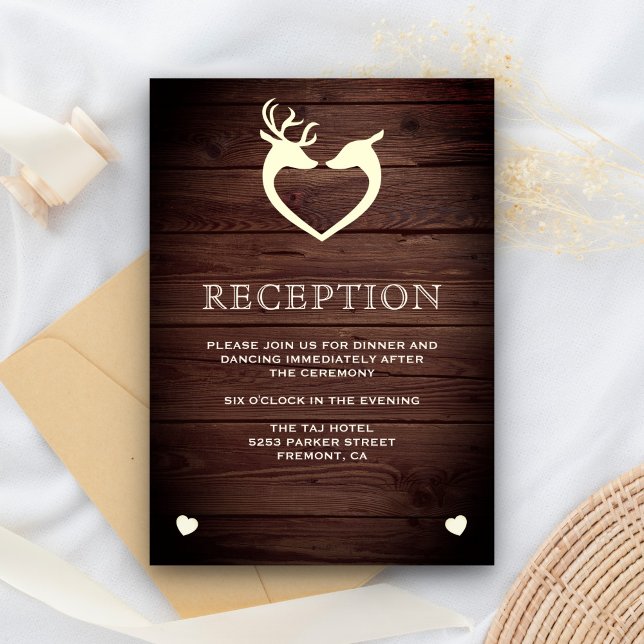 Elegant Deer Heart Rustic Wood Reception Enclosure Card (Creator Uploaded)