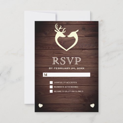 Elegant Deer Heart Rustic Wood RSVP