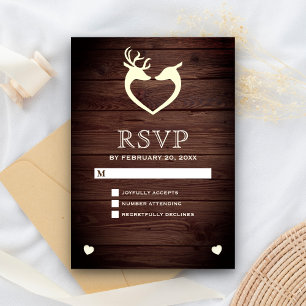 Elegant Deer Heart Rustic Wood RSVP
