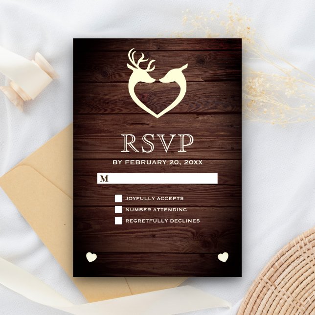 Elegant Deer Heart Rustic Wood RSVP (Creator Uploaded)