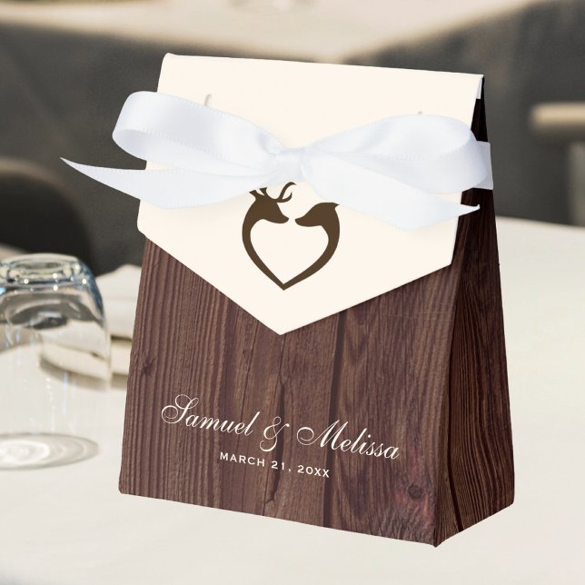 Elegant Deer Heart Rustic Wood Wedding Favor Boxes (Creator Uploaded)