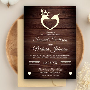 Elegant Deer Heart Rustic Wood Wedding Invitation