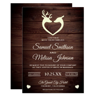 Elegant Deer Heart Rustic Wood Wedding Invitation