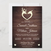 Elegant Deer Heart Rustic Wood Wedding Invitation (Front)