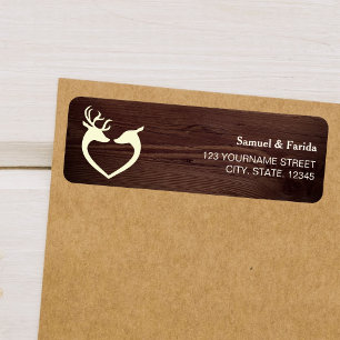 Elegant Deer Heart Rustic Wood Wedding Label