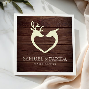 Elegant Deer Heart Rustic Wood Wedding Napkins