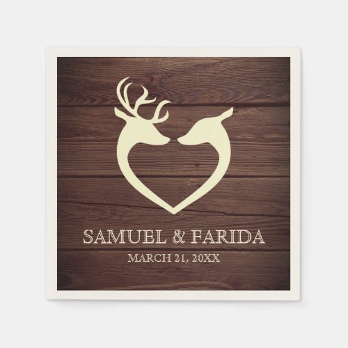 Elegant Deer Heart Rustic Wood Wedding Napkins