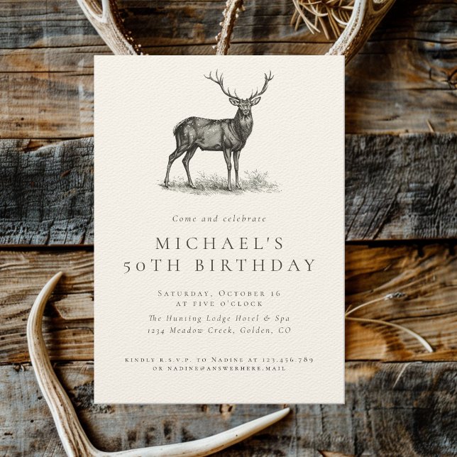 Elegant Deer Hunting Country Adult Birthday Party Invitation (Creator Uploaded)
