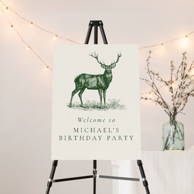 Elegant Deer Hunting Green Birthday Party Welcome Foam Board (In Situ (Stand))