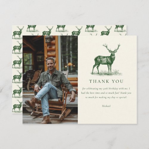 Elegant Deer Hunting Green Birthday Thank You Card