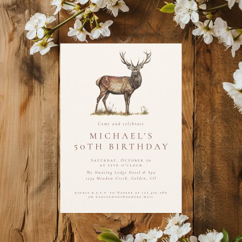 Elegant Deer Hunting Stag Adult Birthday Party Invitation