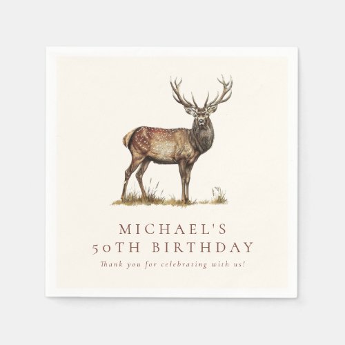 Elegant Deer Hunting Stag Adult Birthday Party Napkins