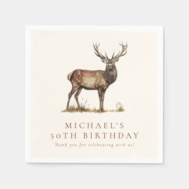 Elegant Deer Hunting Stag Adult Birthday Party Napkins (Front)