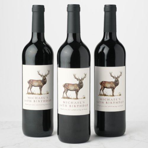 Elegant Deer Hunting Stag Adult Birthday Party Wine Label