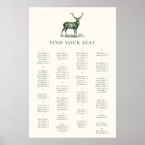Elegant Deer Hunting Stag Green Seating Chart