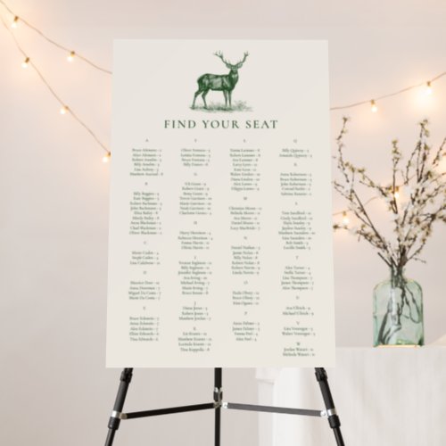 Elegant Deer Hunting Stag Green Seating Chart Foam Board