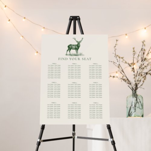 Elegant Deer Hunting Stag Green Seating Chart Foam Board