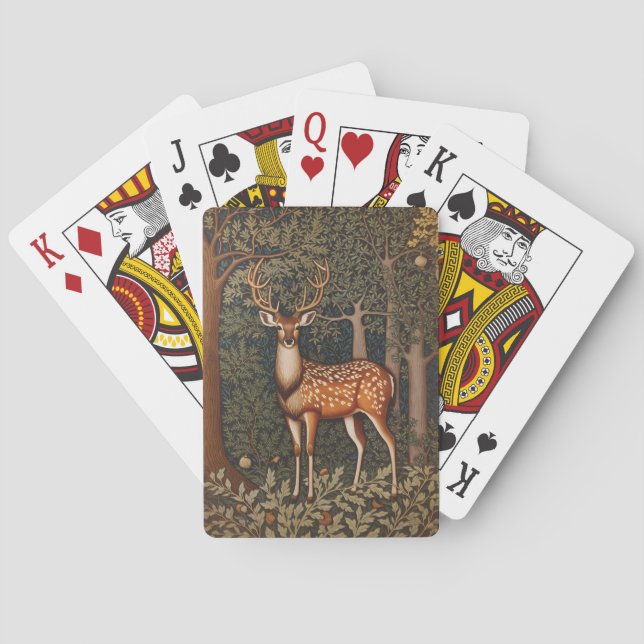 Elegant Deer In Oak Tree Forest Poker Cards (Back)
