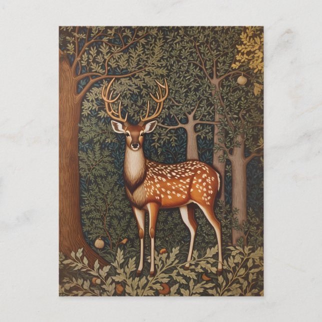 Elegant Deer In Oak Tree Forest Postcard (Front)