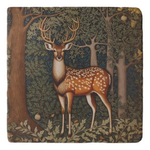 Elegant Deer In Oak Tree Forest Trivet