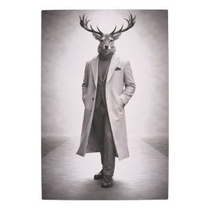 Elegant Deer in Tailored Coat Portrait Metal Print
