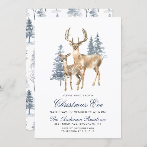 Elegant Deer Pine Tree Christmas Holiday Eve Invitation