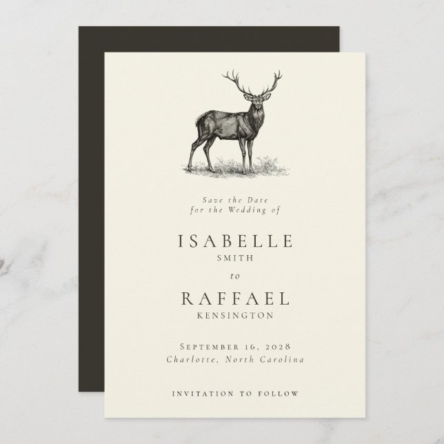 Elegant Deer Rustic Hunting Woodland Wedding Save The Date (Front/Back)