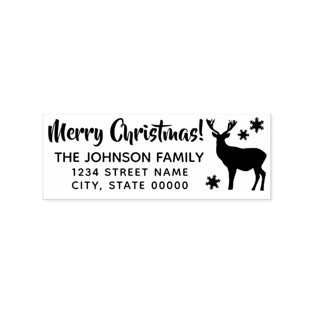 Elegant Deer silhouette Merry Christmas Address Rubber Stamp (Imprint)