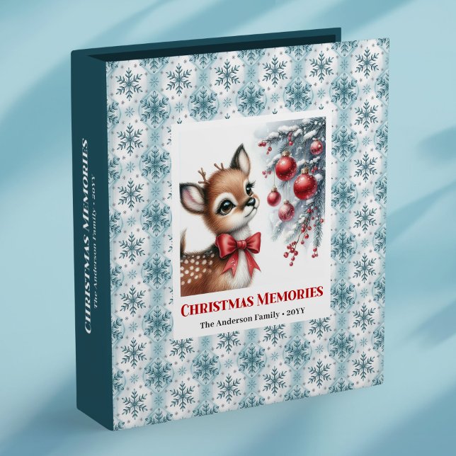 Elegant deer snowy forest Christmas memory album   3 Ring Binder (Cozy baby deer snowy forest watercolor custom album set)